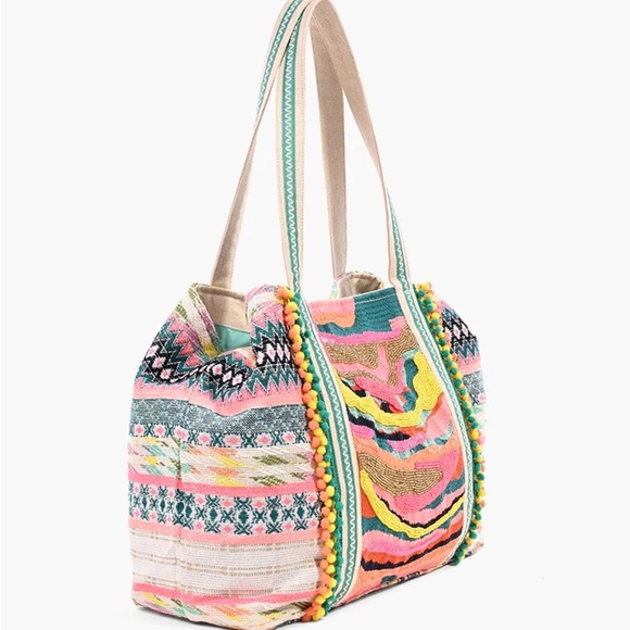 America and Beyond DAPHNE EMBELLISHED MULTI-COLORED HAND BEADED TOTE - Picture 4 of 15